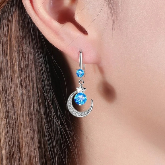 🎀925 Once in a Blue Moon Topaz Diamond Accent Earrings - Picture 2 of 5